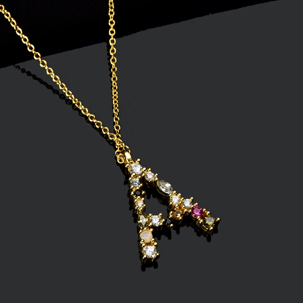 2021 Fashion A-Z Alphabet Letter Pendant Necklace Personalization Stainless Steel Initial Letter Necklace Jewelry Monogram Opals