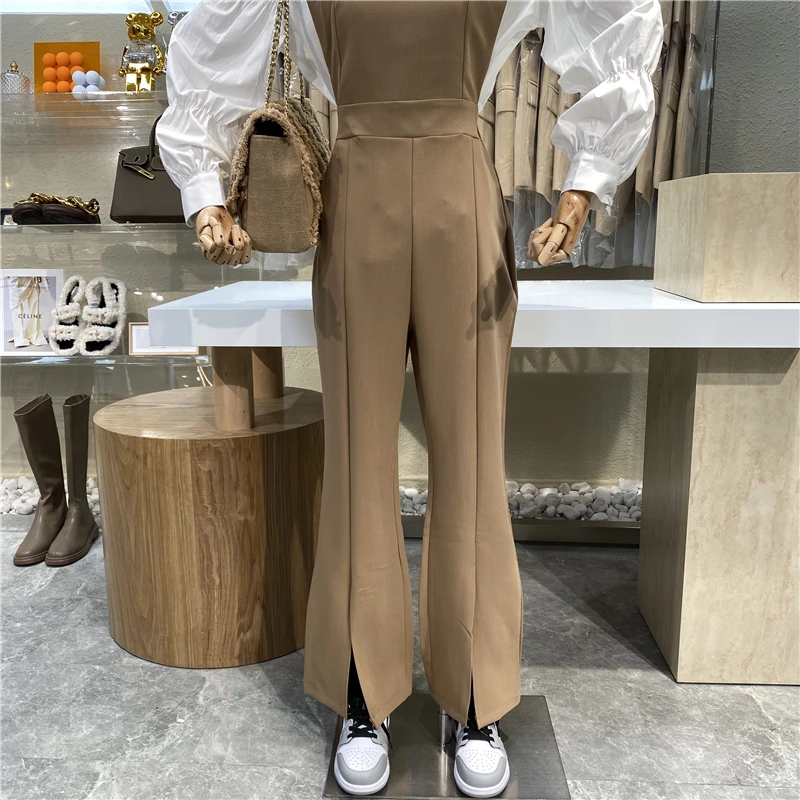 

Niche Design Pointed Collar Bubble - Bubble Sleeve Short Money Bottom Shirt + Design Feeling Trouser Leg Pants Two Suit