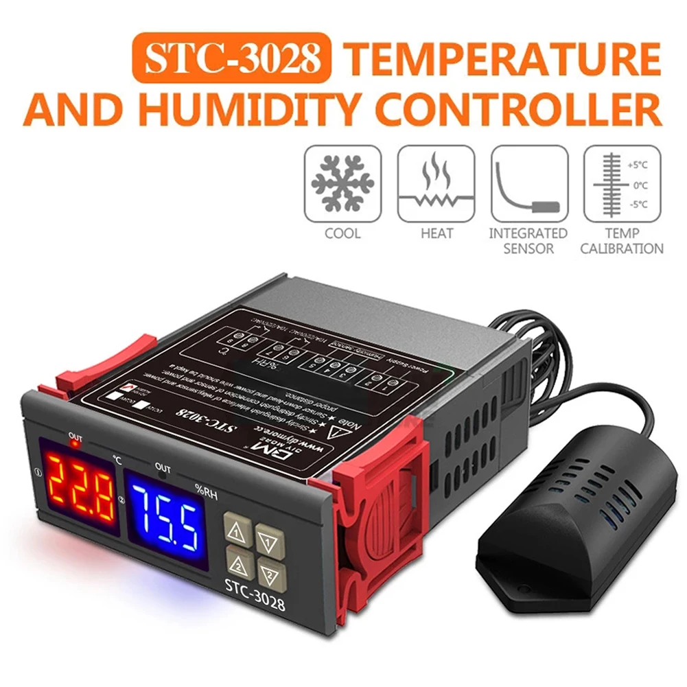 

Dual Digital Incubator Thermostat Temperature Controller Two Relay Output Thermoregulatorac110-220v 10a Probe Stc-3028