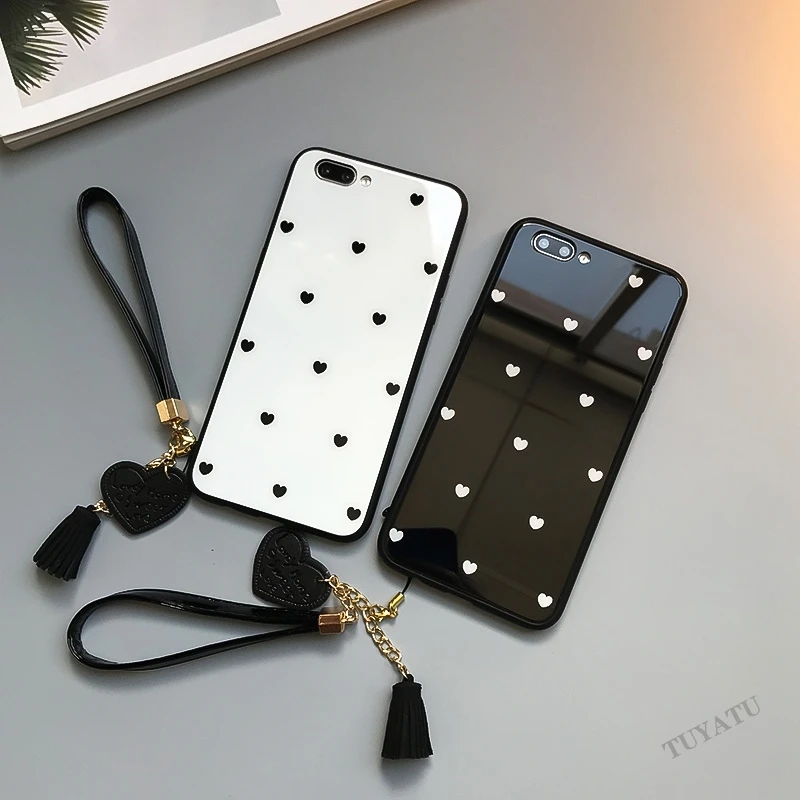 

Case small Love Heart Hard Glass Cover for huawei mate 30 40 pro plus Give Strap