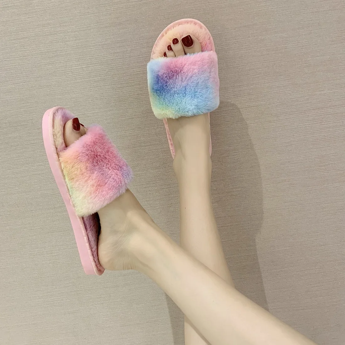 Зимние женские домашние Шлепанцы из материала на основе с искусственным мехом