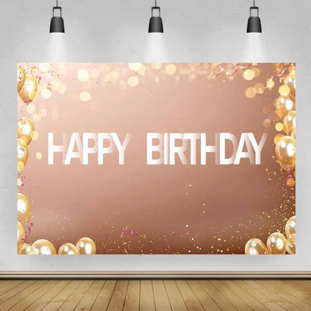 

Light Polka Dots Bokeh Birthday Photography Backgrounds Golden Balloons Around Kids Girl Portrait Art Photo Backdrops For Studio