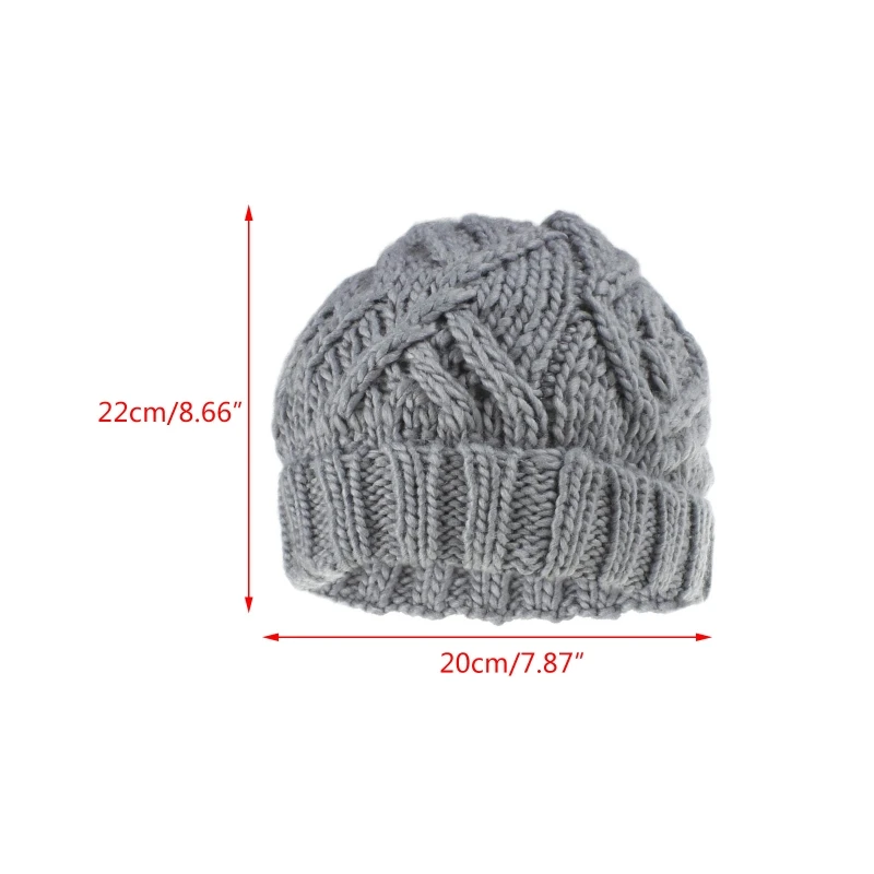 

Unisex Winter Warm Twist Knitted Beanie Hat Rhombus Plaid Chunky Weave Solid Color Outdoor Ski Stretchy Cuffed Skull Cap