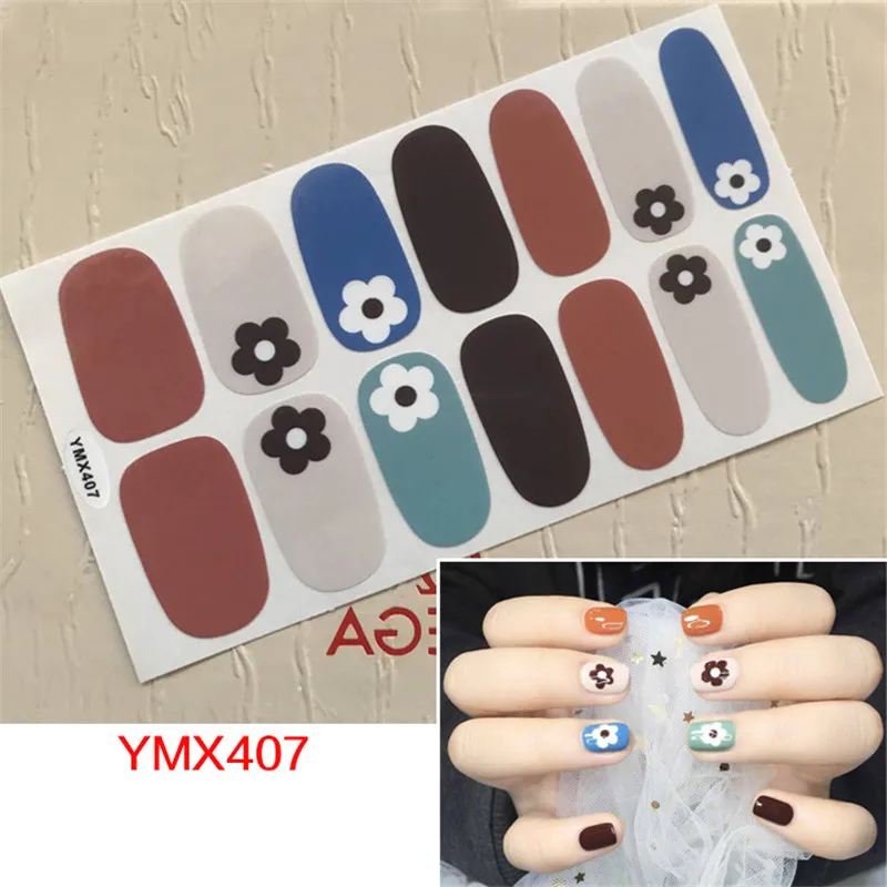YMX407 16 наконечников полное покрытие обертывания ногтей наклейки-Лак Sally H самоклеющиеся чистые яркие цвета Decoraiton Маникюр наклейки для девочек - Цвет: YMX407