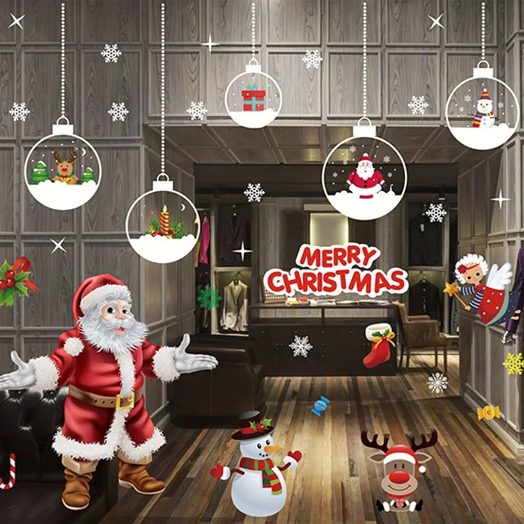 Мультяшные настенные стикеры рождественские стеклянные шары орнамент