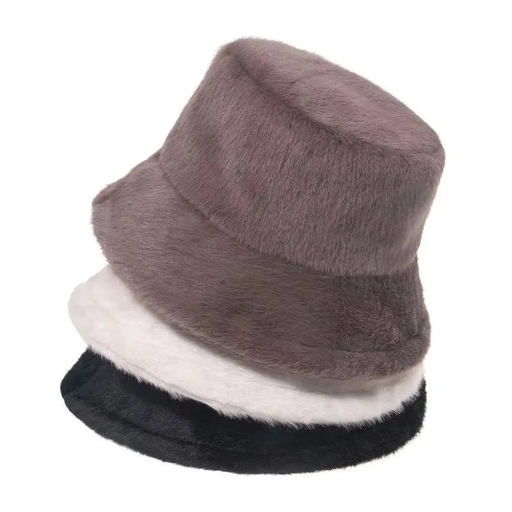 

Autumn and Winter Neutral Models Pure Color Wild Casual Thickened Artificial Fur Warm and Windproof Fluffy Dome Fisherman Hat