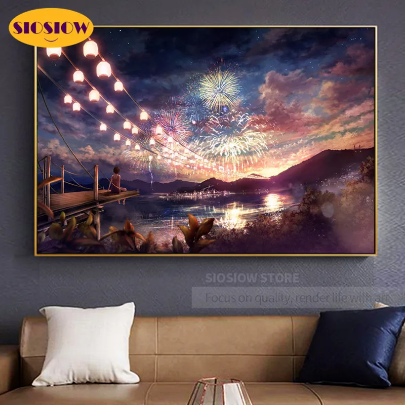 Алмазная 5D картина с полным заполнением изображением фейерверка ночного неба