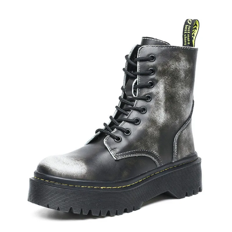 Ботинки martin из натуральной кожи на толстой подошве зимние женские ботильоны