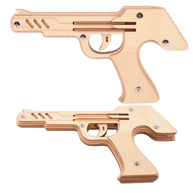 Пистолет с резиновой лентой деревянные головоломки DIY 3D стрелок модель комплект