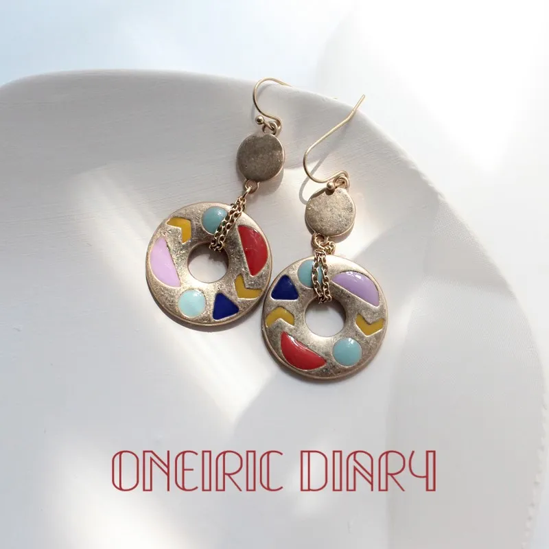 

ONEIRIC дневник увеличенные двойные круглые Винтажные серьги матовые золотые цветные капельные глазури двусторонние износостойкие серьги дл...