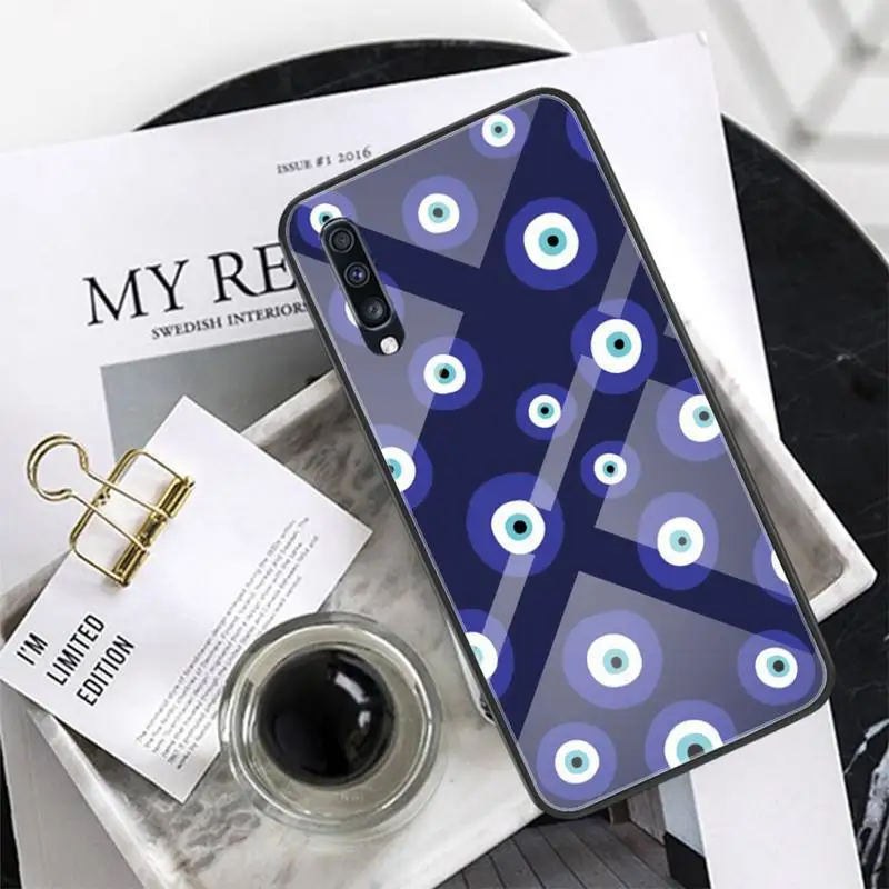 

Lucky Eye Blue Evil-Eye Print Phone Case Glass Coque Fundas For Xiaomi Redmi Note 7 5 4 6 6A Mi 8SE 8 6 Lite Mix 2s Note 3 Cover