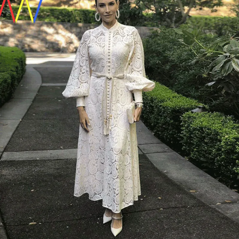 

Elegant Embroidery Solid Apricot 2021 Party High Waist Boho Long Sleeve Vintage Lace A-Line Dresses Women Beach Spring Dress