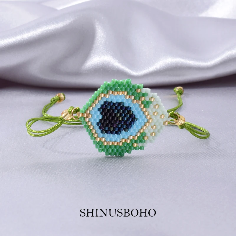 

Evil Eye MIYUKI Bohemian Friendship Weave Wrap Charm Bracelet Happy Pulseras Sets Green Crystal For Women Tassel Handmade