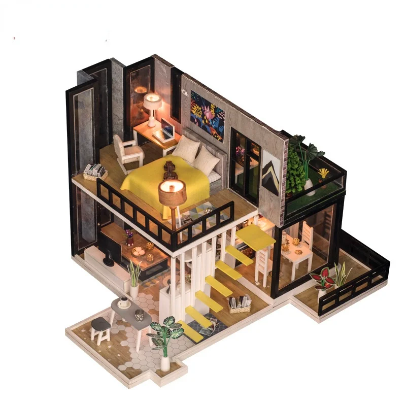 

Деревянный Миниатюрный Кукольный 3d-дом, ручная сборка, Модель для сборки мини-кукольного домика, мебель, миниатюрная детская сборка, игрушк...