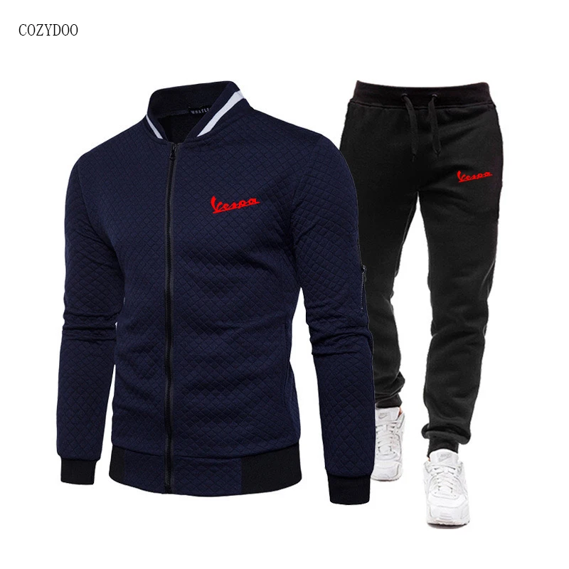 

2021 Fashion Men's Round Neck Cardigan Zipper Jacket + Pants Two-Piece Fashion Casual Spring And Autumn Cotton Printed Sportswea