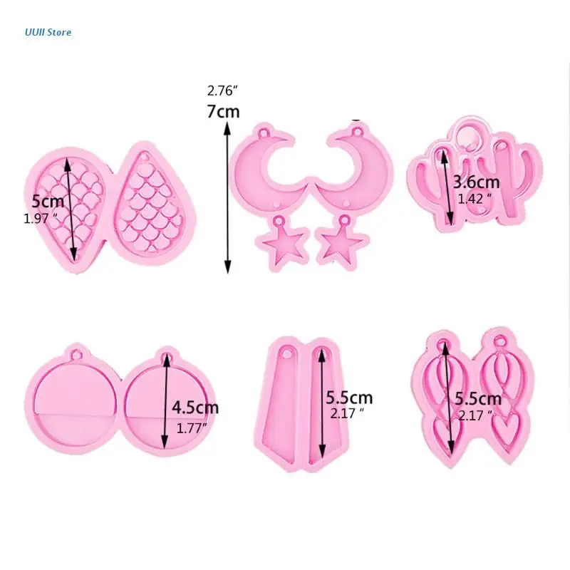 

6 Pcs Earrings Epoxy Resin Mold Ear Studs Necklace Silicone Mould DIY Craft Mold