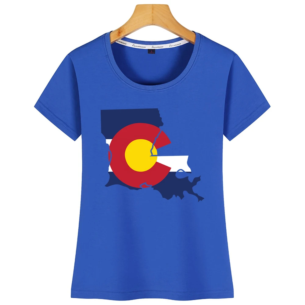 Топы футболка женская Луизиана Колорадский смешная с флагом гордыни базовая