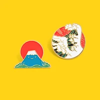 japanese style enamel pin custom ocean wave mount fuji brooch badges bag shirt lapel pin buckle cartoon jewelry gift for friends