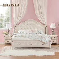 european style modern minimalist solid wood high box soft bag white princess bed light luxury american bedroom sleeping set