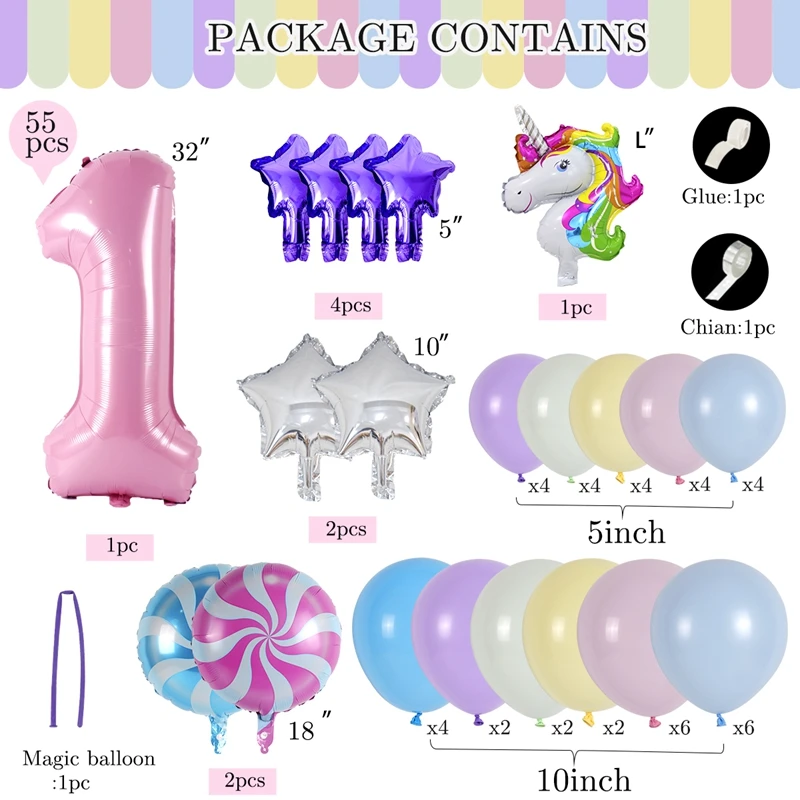55 шт. радужные воздушные шары в виде единорога 32 дюйма|Воздушные и аксессуары| |