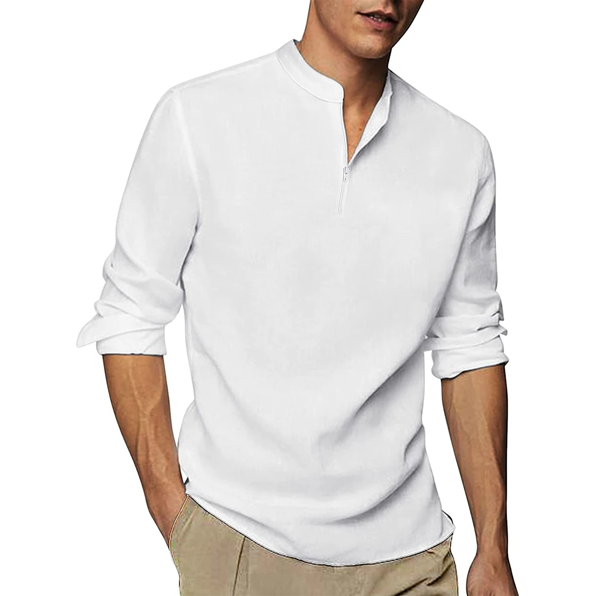 

Рубашка мужская с длинным рукавом, модная блузка из хлопка и льна, Повседневная Красивая сорочка, осень-весна