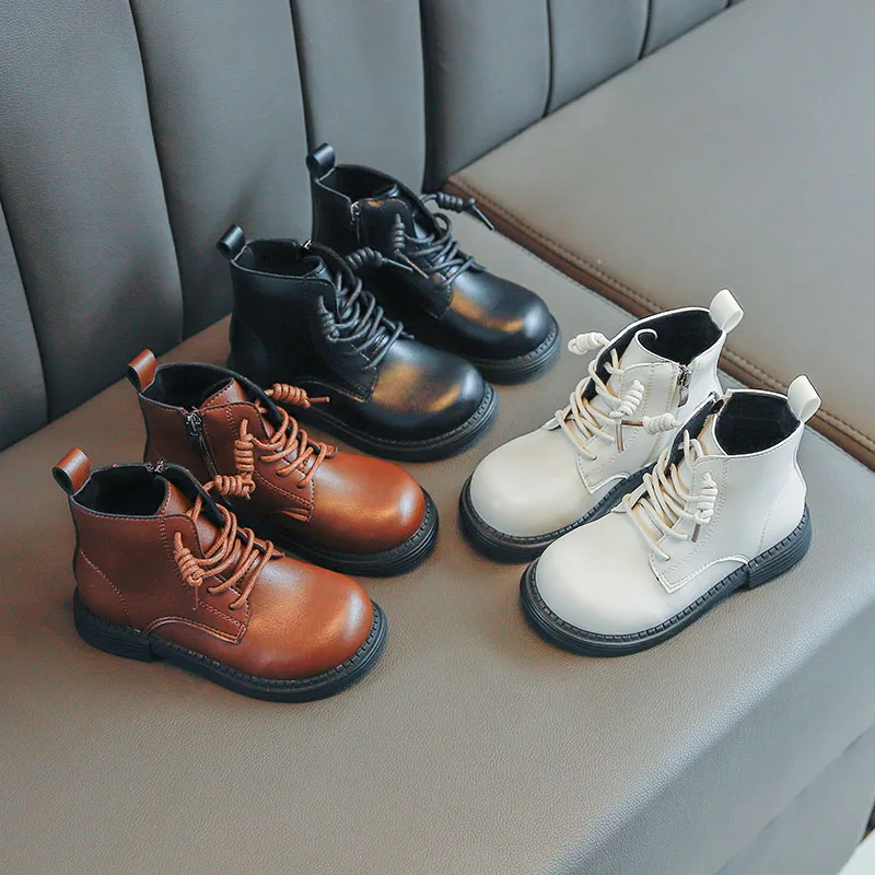 

Children British Style Martin Boots 2021 Autumn New Girls Solid Color Short Boots Side Zipper Boy Boots Fashion Shoes Warm Hot