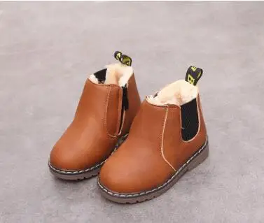 New Children Snow Boots Autumn Thickening Cotton Shoes Boys Girls Waterproof Non-slip Ankle Boots Kids Leather Boots Fashio - Цвет: brown cotton