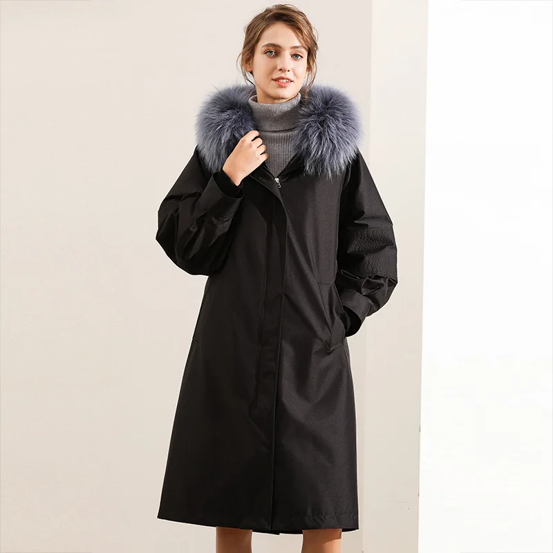 

Grade Parkas Para Mujer High Raccoon Dog Hair Collar Rabbit Fur Coats Grey Black Winter Clothes For Women Snow With Bow Belts