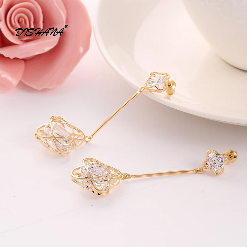 Женские длинные серьги с цирконием подарочные цветком E0559 оптовая продажа|fashion long