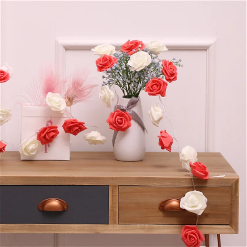 

5M 28LED Garland Flower String Lamps Romantic Foam Rose Fairy Lights For Valentine's Day Christmas Wedding Party Home Decor