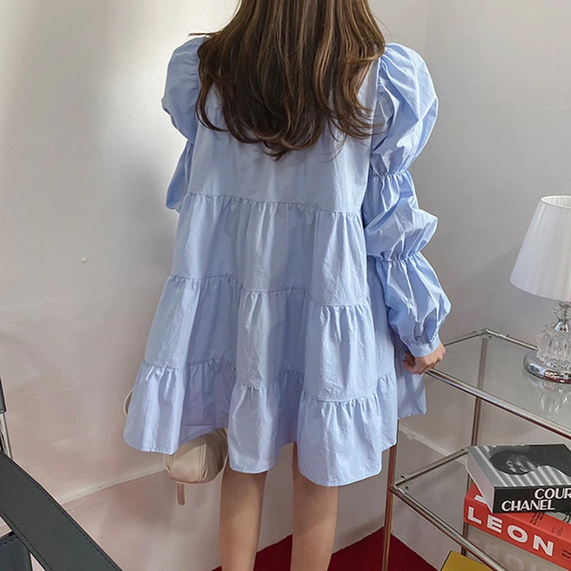 

New 2021 Women Spring Shirt Dresses Casual Loose High Waist Fashionable Irregular Pleated Wild White Dress Vestidos