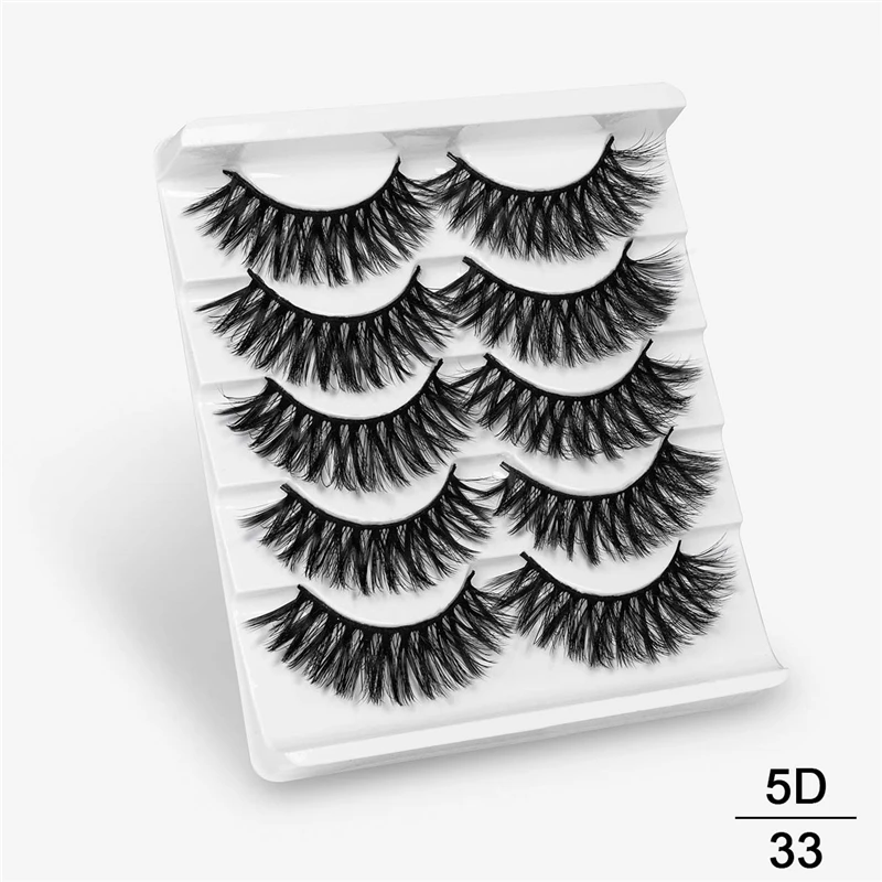 5D33 SEXYSHEEP, 5 пар, 20-25 мм, 3D накладные ресницы из искусственного меха норки, натуральные/толстые длинные ресницы для глаз, вытягивающие макияж, инструменты для наращивания красоты - Цвет: 5D33