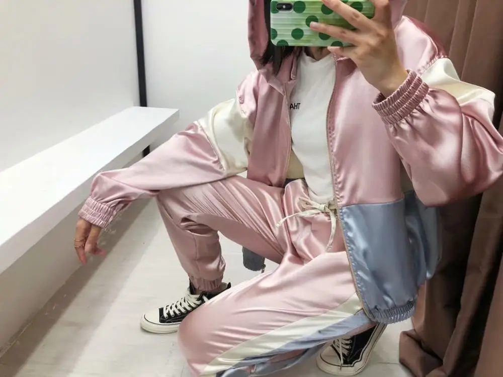 

Spring Long Sleeve Hooded Coat Stain fashion ladies thick plaid coat female streetwear elegant girls oversize jacket
