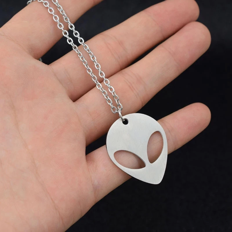 

YSMLK Stainless Steel Alien Cross Pendant Double Chain Long Necklaces For Women Hip hop Street Necklace Men Jewelry Never Fade