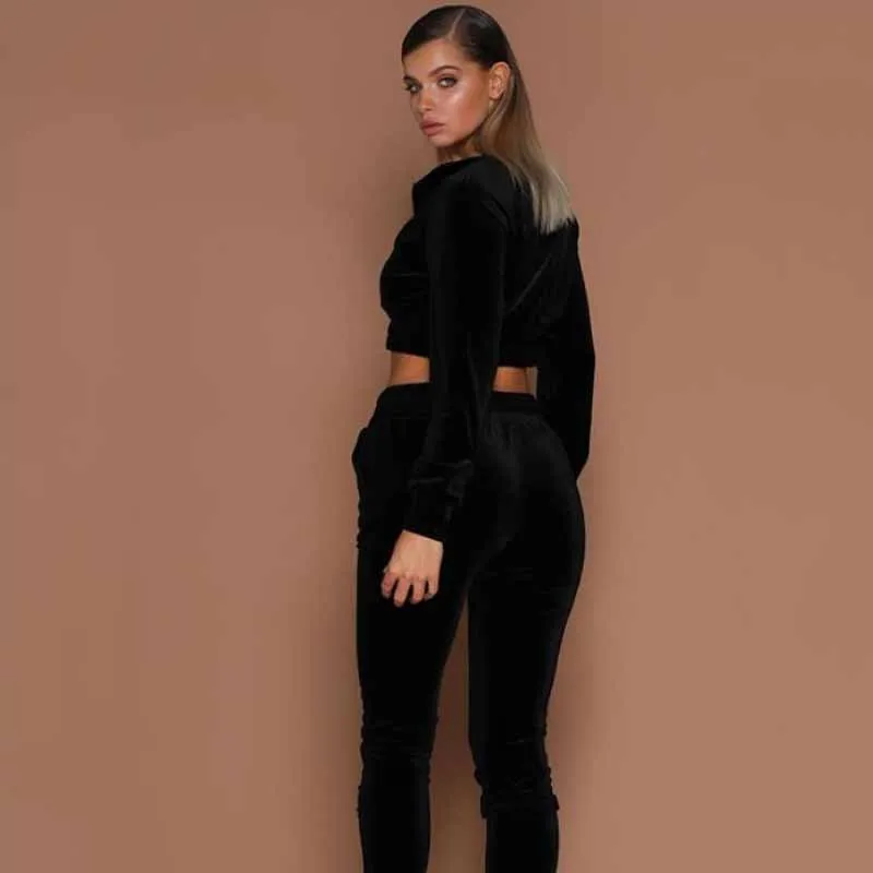 

Women Tracksuit Zipper Two Piece Set Hoodies Sweatshirt Pants Casual Loose Velvet Sports Jogging Suit 2021