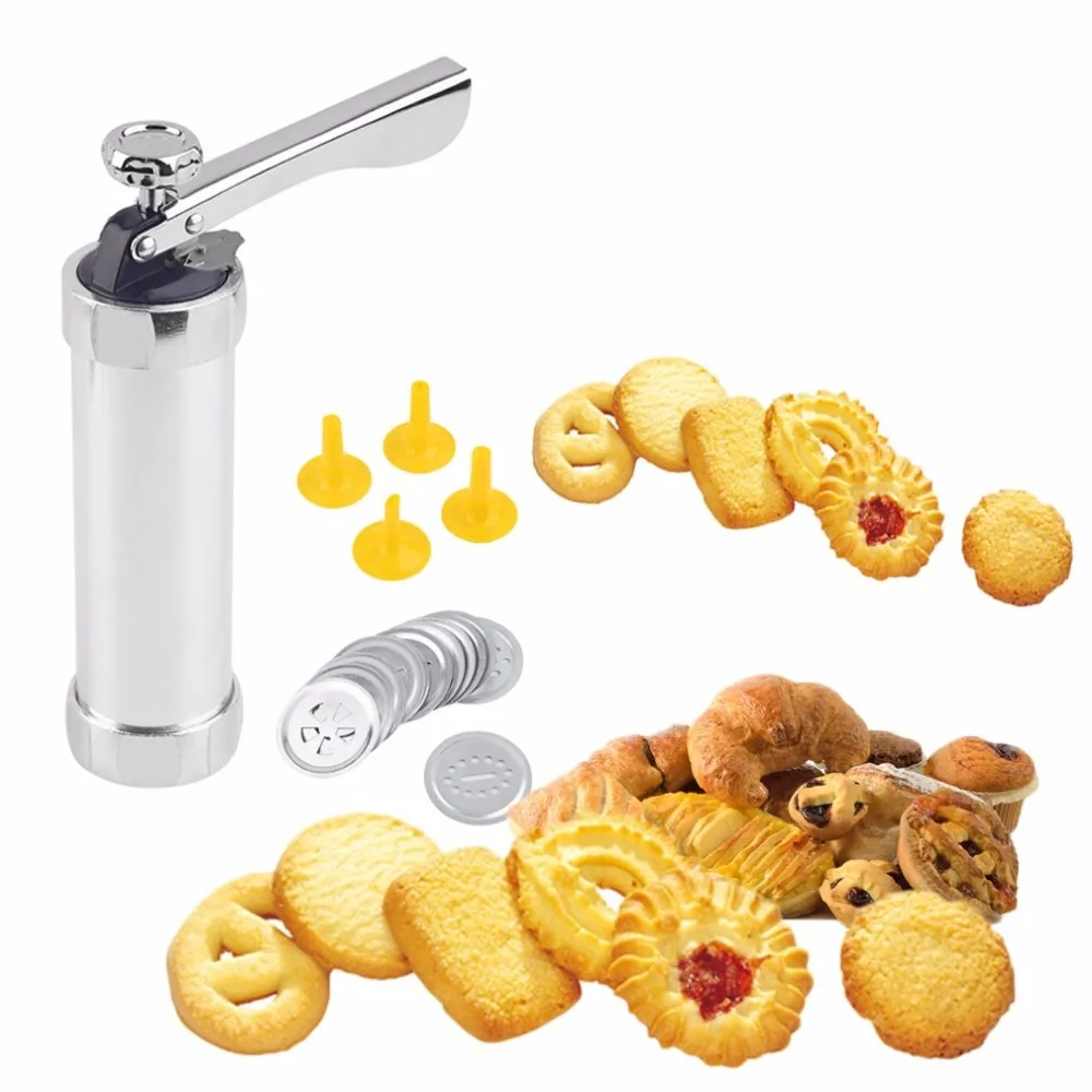 

Superior Cookie Extruder Press Machine Biscuit Maker DIY Cake Making Decorating Set/ Kit With 20 Interchangeable Discs 4 Formers