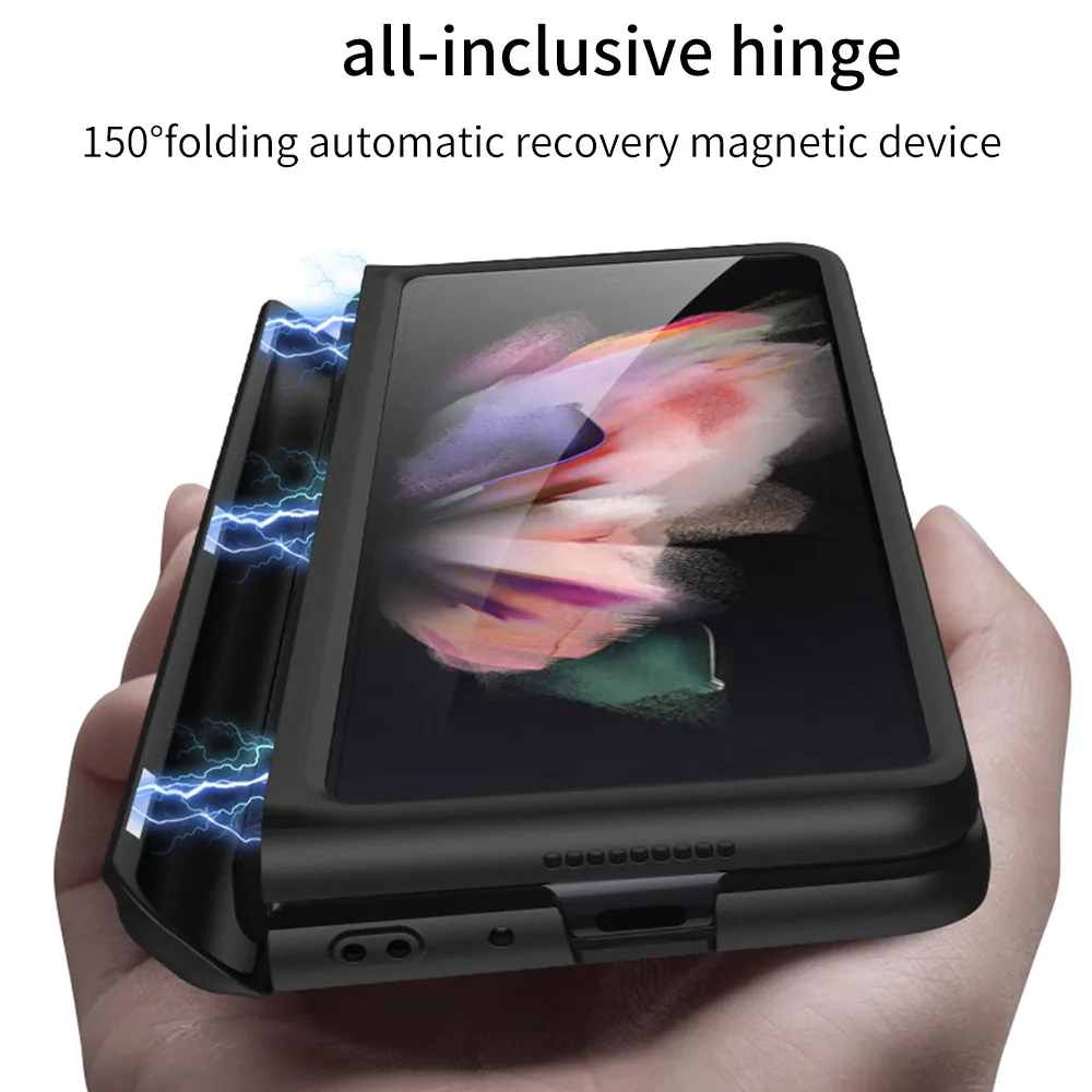 hinge full protection magnetic adsorption case for samsung galaxy z fold 2 3 cover hard plastic kickstand s pen slot holder case free global shipping