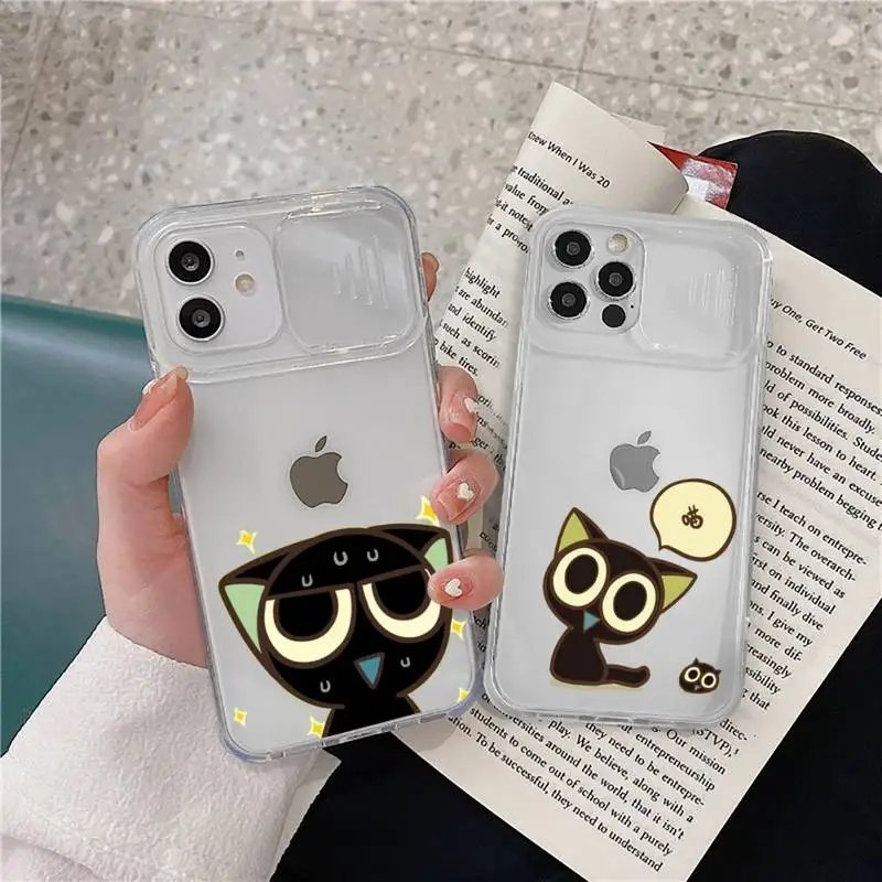 

Lovely Luo Xiaohei Phone Case transparent For iPhone 7 8 11 12 X XS XR MINI Pro Max Plus Slide Camera Lens Protect
