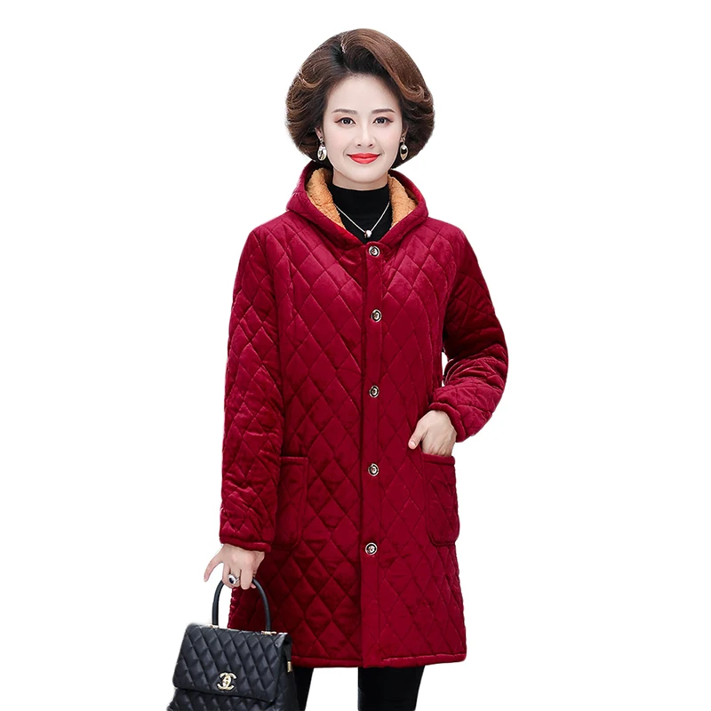 

Trending Products Middle Age Clothing Winter Padded Clothes Printing Women Oversize Coat Autumn / Winter Warm Hooded Outerwear