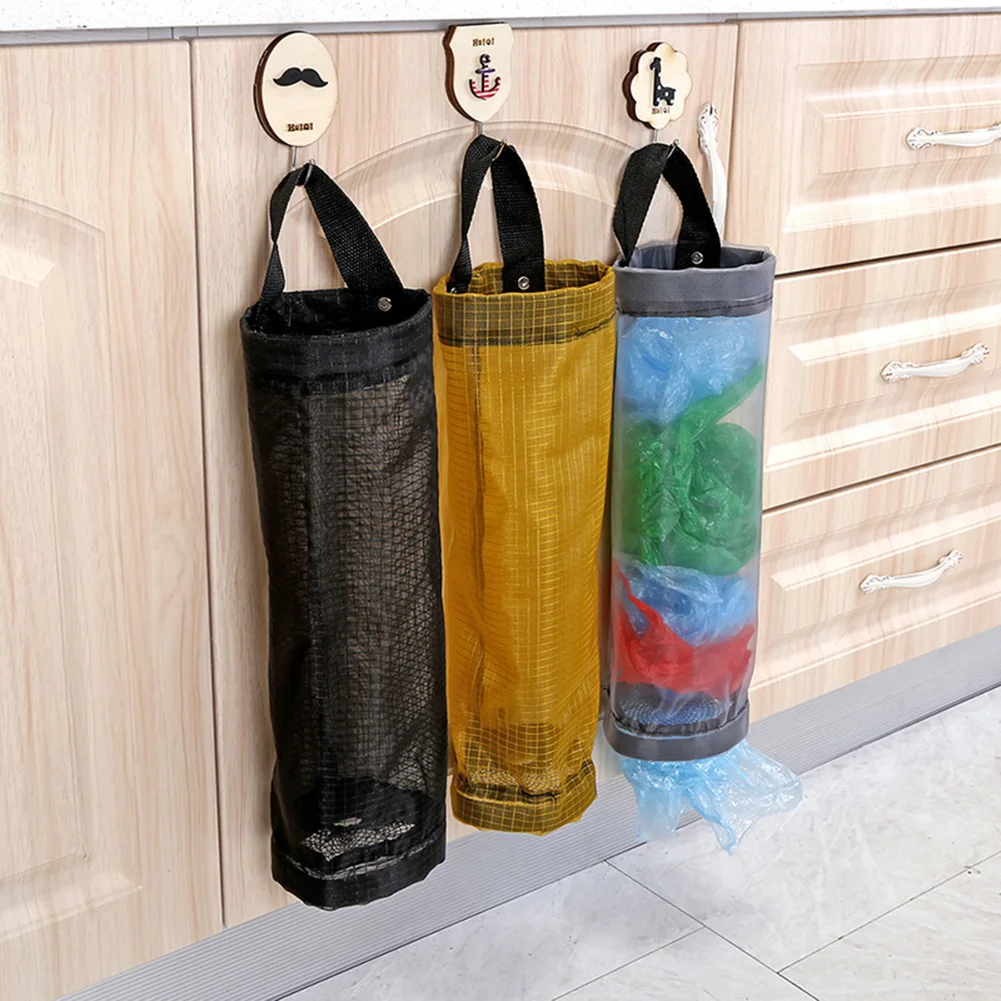 

2 Packs Plastic Bag Holder Mesh Hanging Storage Dispensers Folding Bag Trash Bags Organizer for Kitchen Multifunctional Shipping