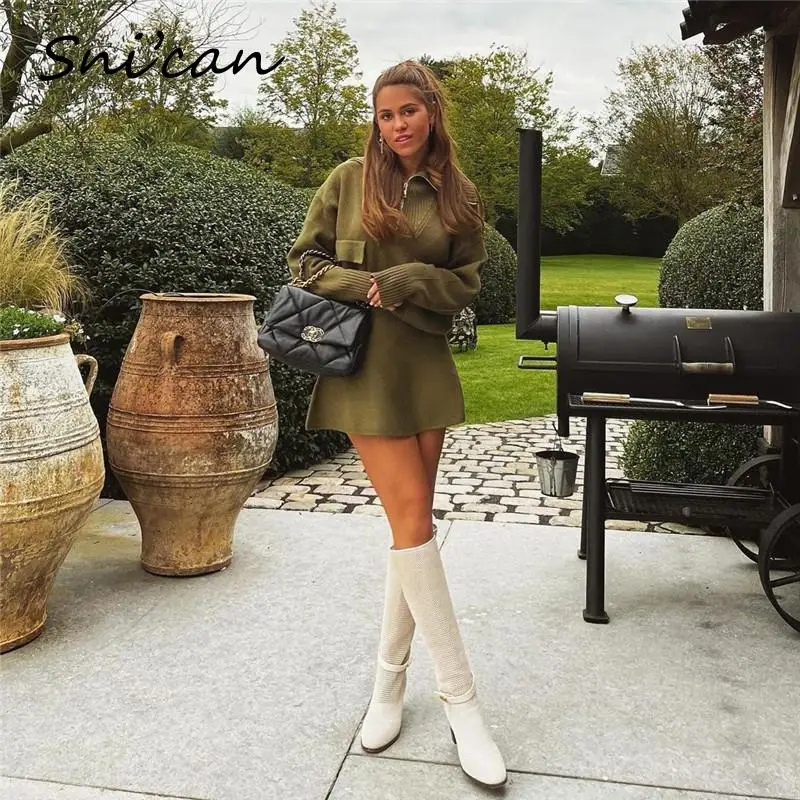 Женский трикотажный свитер с отложным воротником на молнии | Женская одежда