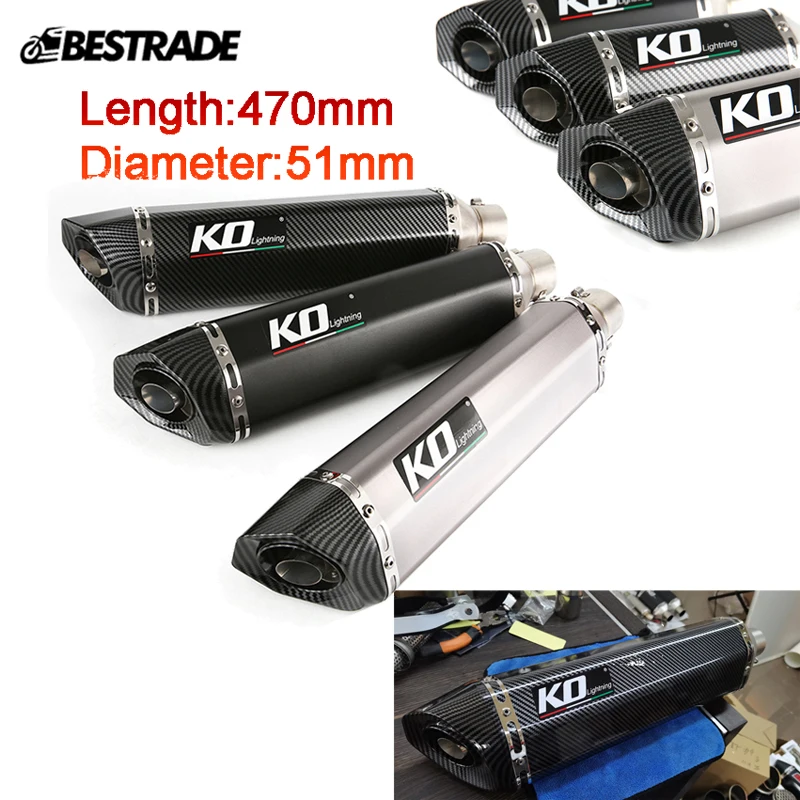 

470mm Motorcycle Street Bike Exhaust Muffler Pipe Aluminum Alloy Tube Silencer Tips Slip On 38-51mm Modified Scooter Dirt Bike