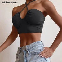 rainbowwaves halter underwear plain bra solid wrapped chest crop tube top for women