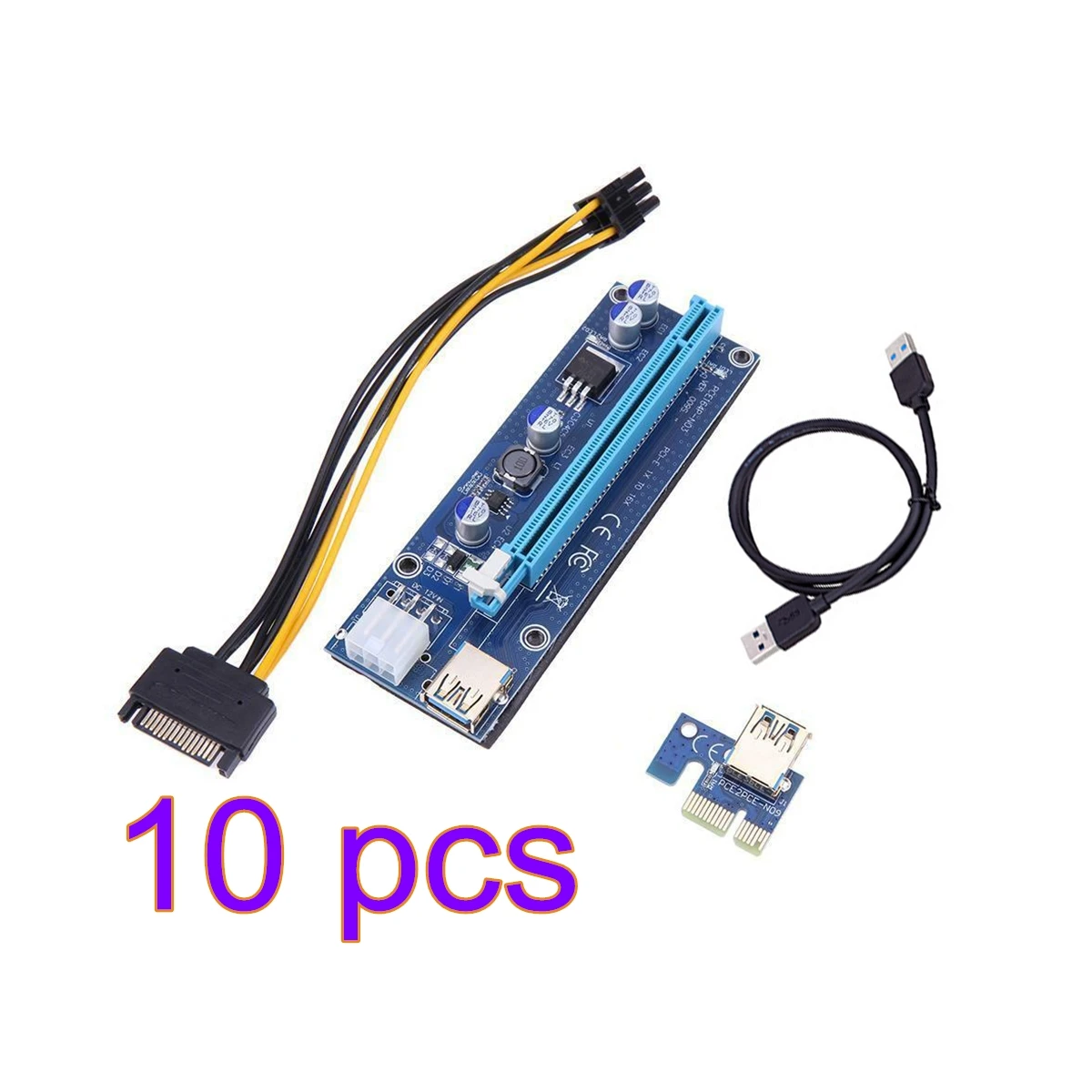 

10 шт./компл. Golden VER009S PCI-E Райзер-карта 009S PCIE PCI Express, 1X до 16X адаптер, 60 см USB-кабель, 6-контактный разъем питания для майнинга