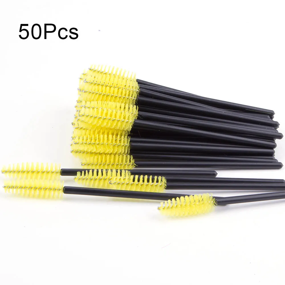 50pcs yellow 50 шт. одноразовые кисти для ресниц и бровей косметические ресницы кисточки maquiagem Cilio тушь для ресниц палочки Аппликатор ресницы Макияж инструмент - Цвет: 50pcs yellow