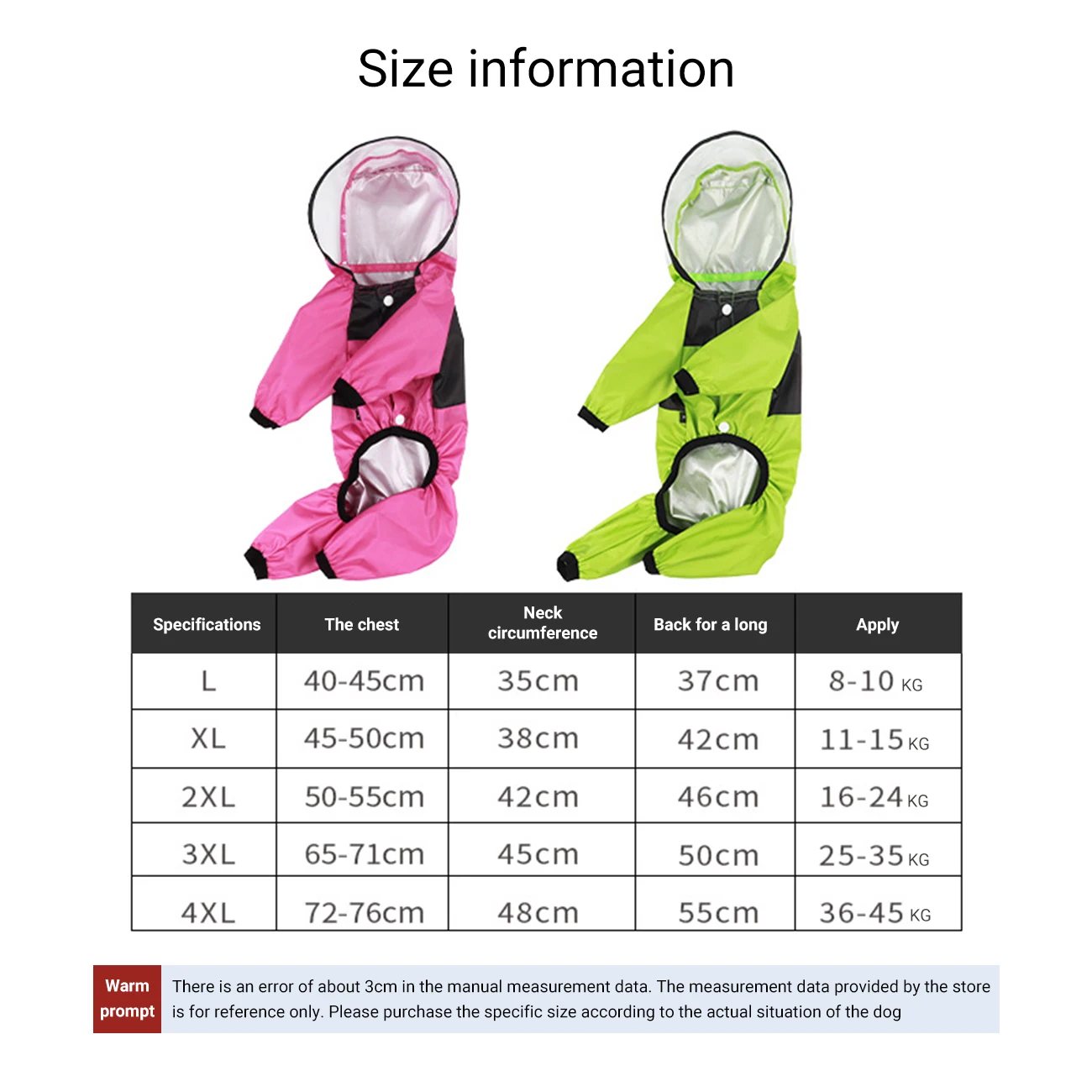 

Dog Raincoat Hooded Slicker Waterproof Fashion Pet Dog Rain Gea Transparent PU Lightweight Dog Rain Jacket Rain Gear for YourPet