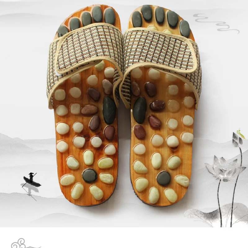 

Natural Stone Foot Massage Sandals Slippers Home Bath Wood Pebbles Acupuncture Mules Slide-ons Acupoint Feet Reflexology Spa