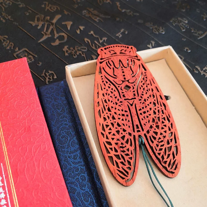 Redwood Cicada Shape Bookmark Set Teacher&amp#39s Day Classical Chinese Style Creative Gift Red Wooden |