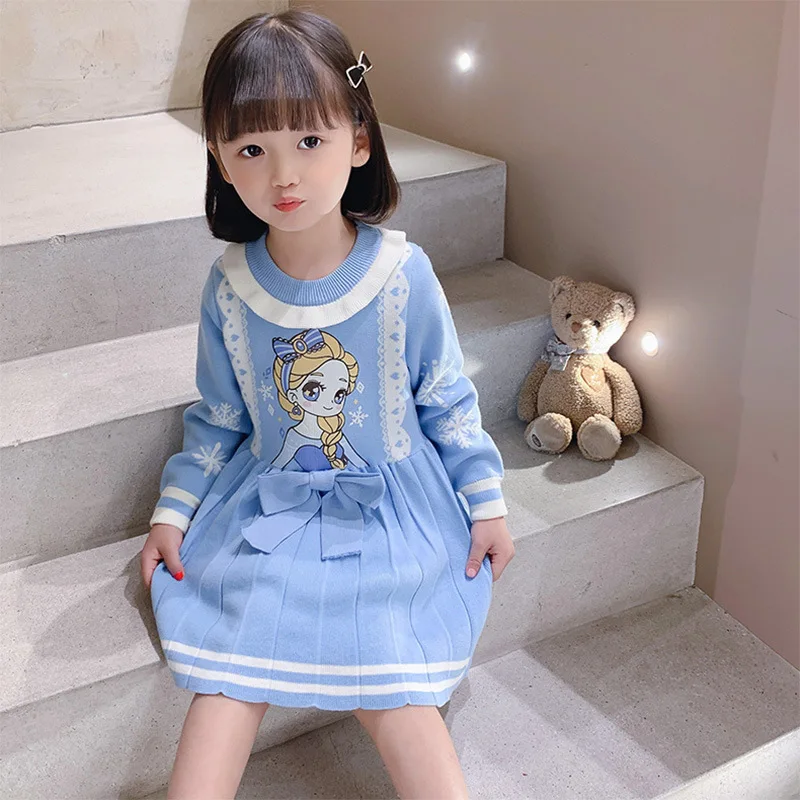 Vestido su&eacute;ter de punto para ni&ntilde;as, Jersey c&aacute;lido de terciopelo para ni&ntilde;os peque&ntilde;os, vestido de princesa tejido, 1-10T, Oto&ntilde;o e Invierno-1