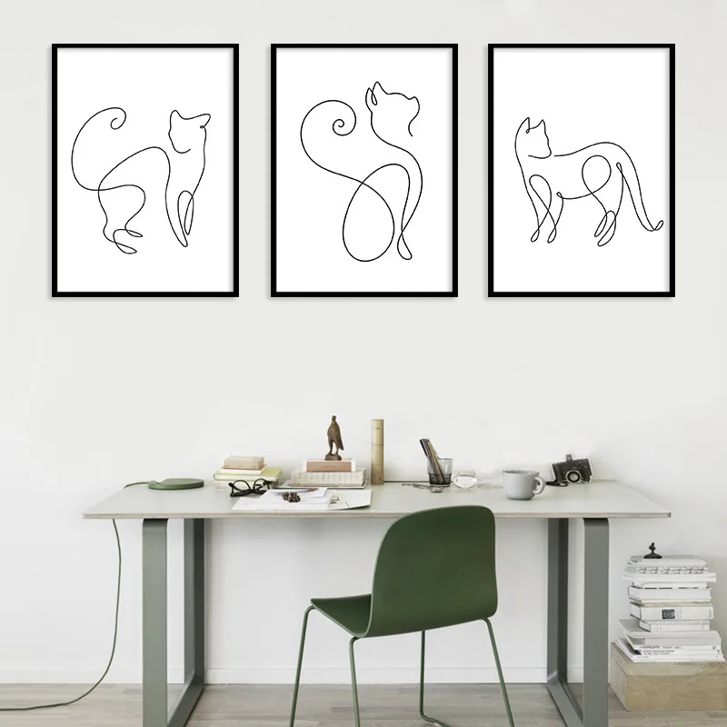 

Nordic Canvas Painting Minimalist Black and White Line Animal Cat Wall Painting Modern Home Decoration Poster Living Room Mural